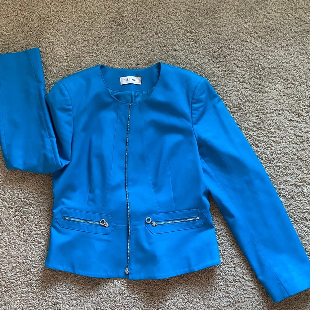 Calvin Klein Blue Peplum Blazer w/Silver Zippers